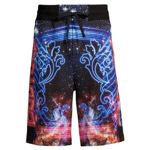 NEW! $550 Versace Jeans Couture Galaxy Bermuda Shorts! S Black With Space Design